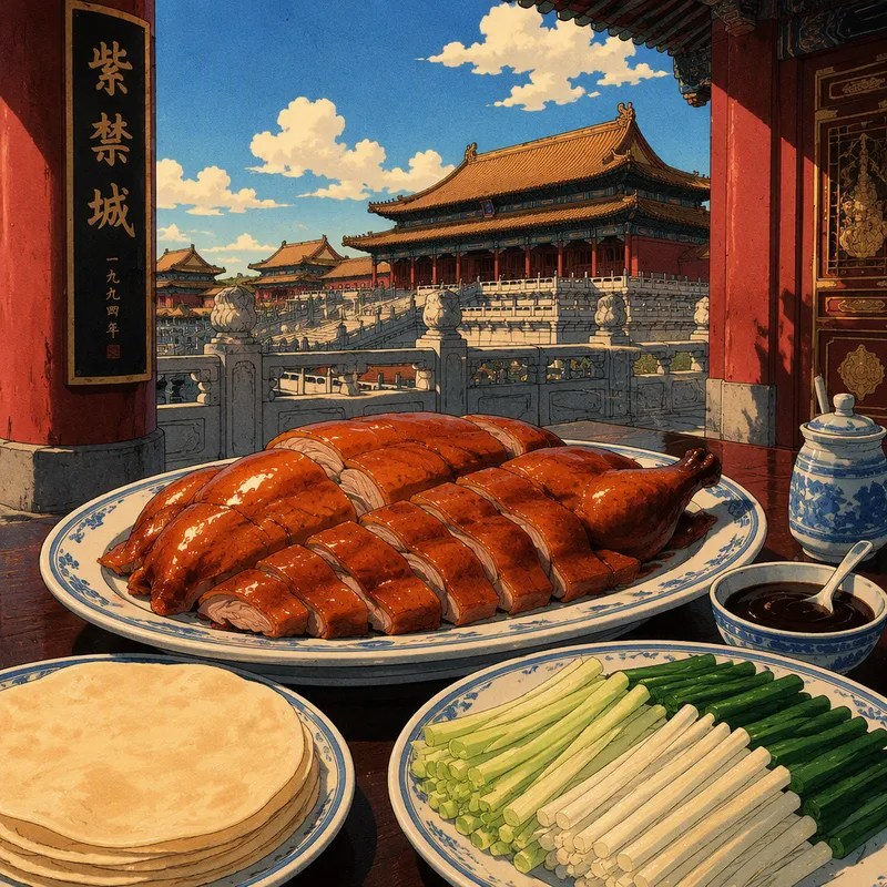 Pekingin ankka tarjoiltuna lisukkeiden kera