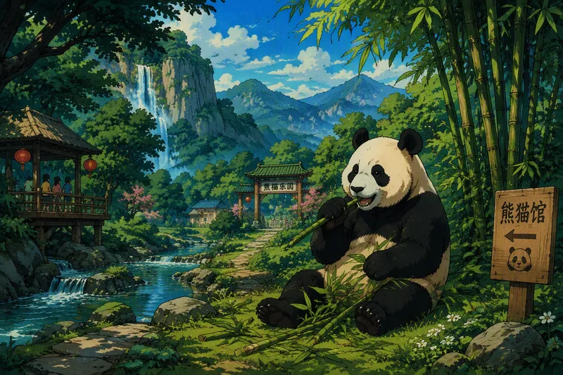 Jättipanda syömässä bambua luonnollisessa ympäristössään Jättipanda syömässä bambua luonnollisessa ympäristössään