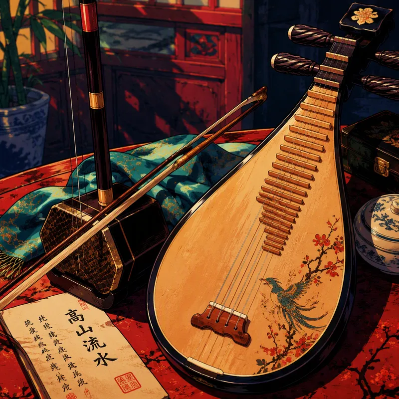 Perinteiset kiinalaiset soittimet erhu ja pipa Perinteiset kiinalaiset soittimet erhu ja pipa