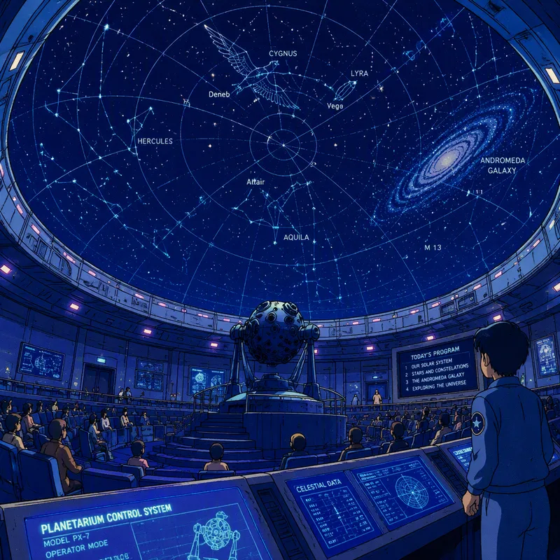Planetarion tähtitaivas ja planetaarion sisätilat