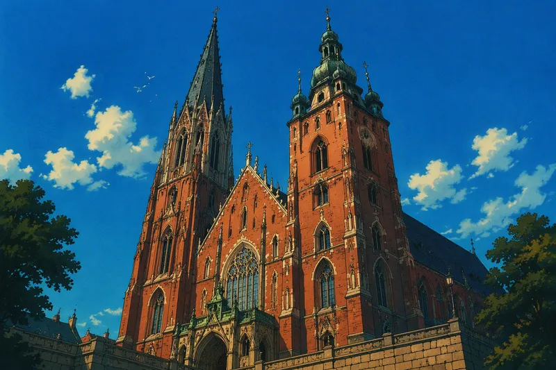 Pyhän Marian kirkon julkisivu ja tornit
