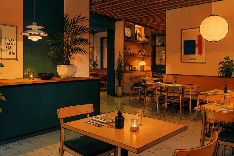 Moderni skandinaavinen ravintola ja sen minimalistinen sisustus Moderni skandinaavinen ravintola ja sen minimalistinen sisustus