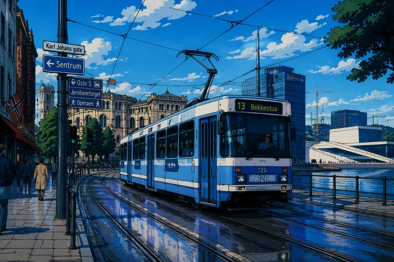Moderni raitiovaunu kulkee Oslon keskustassa