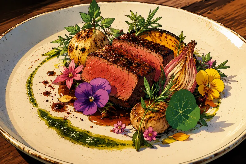 Taiteellisesti aseteltu gourmet-annos lautasella