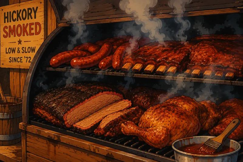 Perinteinen amerikkalainen BBQ-ruoka savustimessa Perinteinen amerikkalainen BBQ-ruoka savustimessa