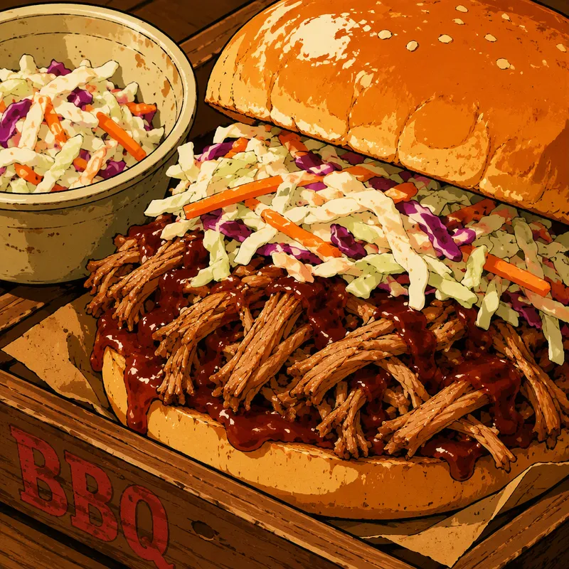 Pulled pork -leipä ja coleslaw-salaatti Pulled pork -leipä ja coleslaw-salaatti