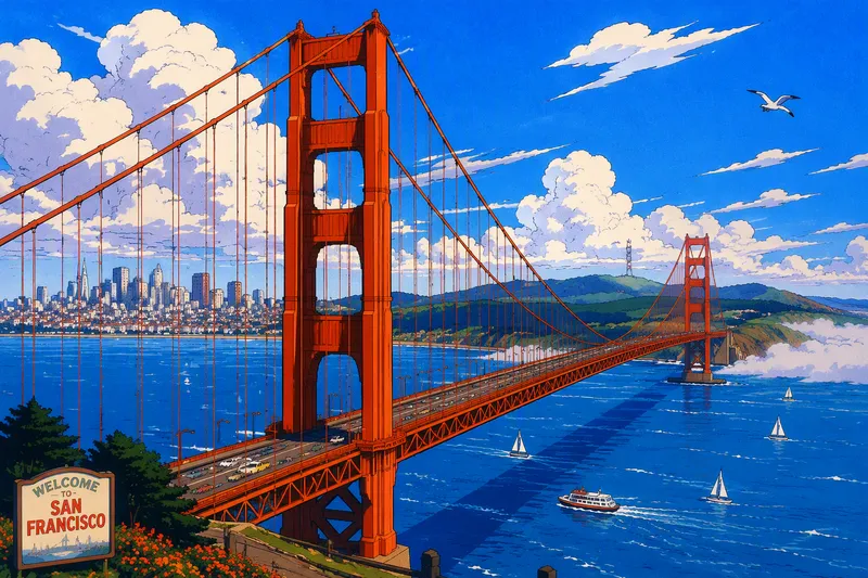 Ikoninen Golden Gate -silta sumuisena päivänä Ikoninen Golden Gate -silta sumuisena päivänä