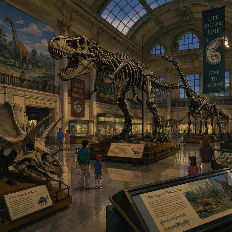 Esillä olevia fossiileja museon paleontologisessa näyttelyssä