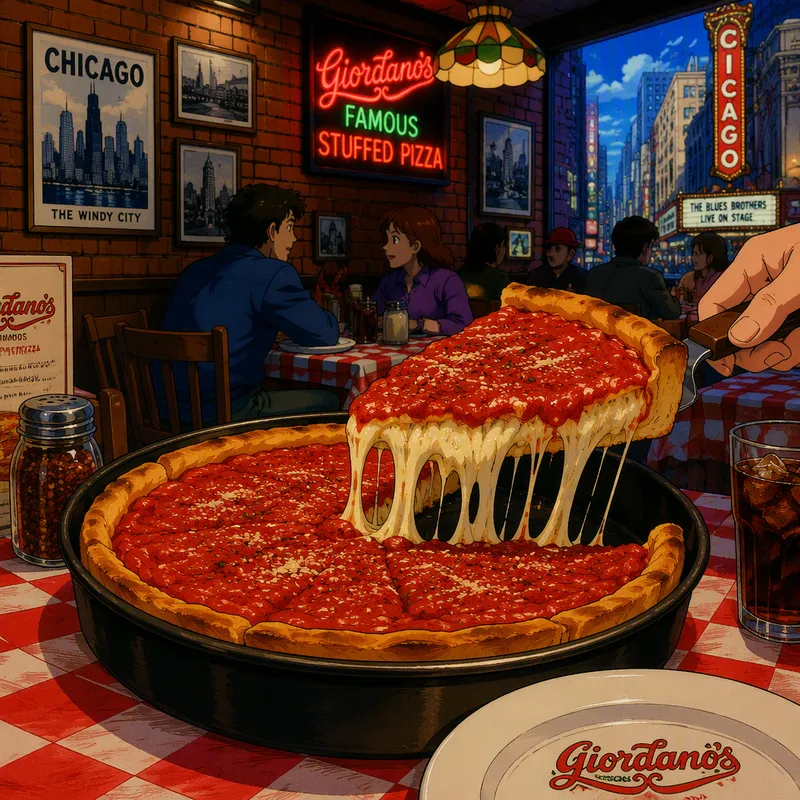 Perinteinen chicagolainen syvä pannupizza ravintolapöydässä Perinteinen chicagolainen syvä pannupizza ravintolapöydässä