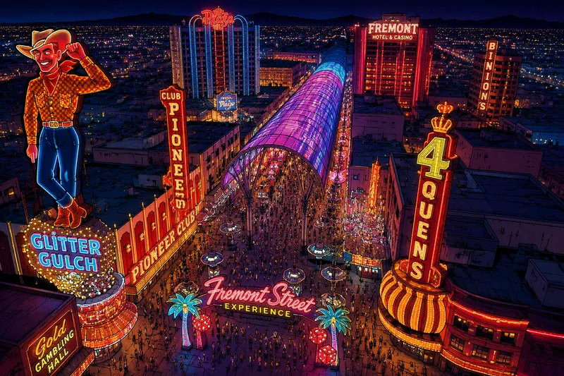 Fremont Streetin valaistu katu ja neonvalot