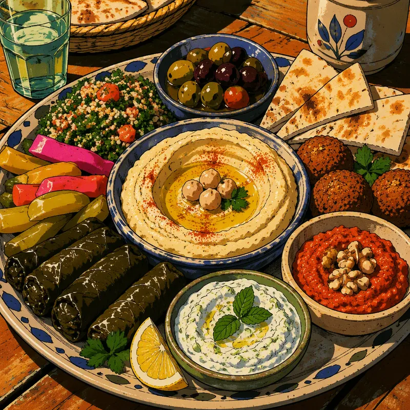 Monipuolinen meze-lajitelma tarjolla ravintolassa