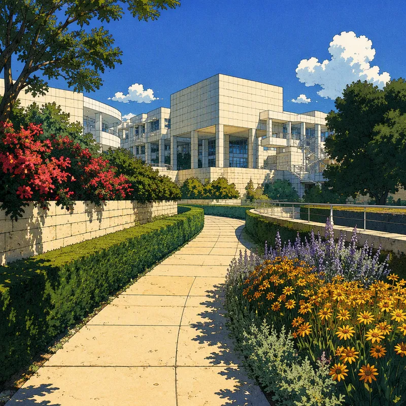 Getty Centerin vehreä ja tarkasti hoidettu puutarha Getty Centerin vehreä ja tarkasti hoidettu puutarha