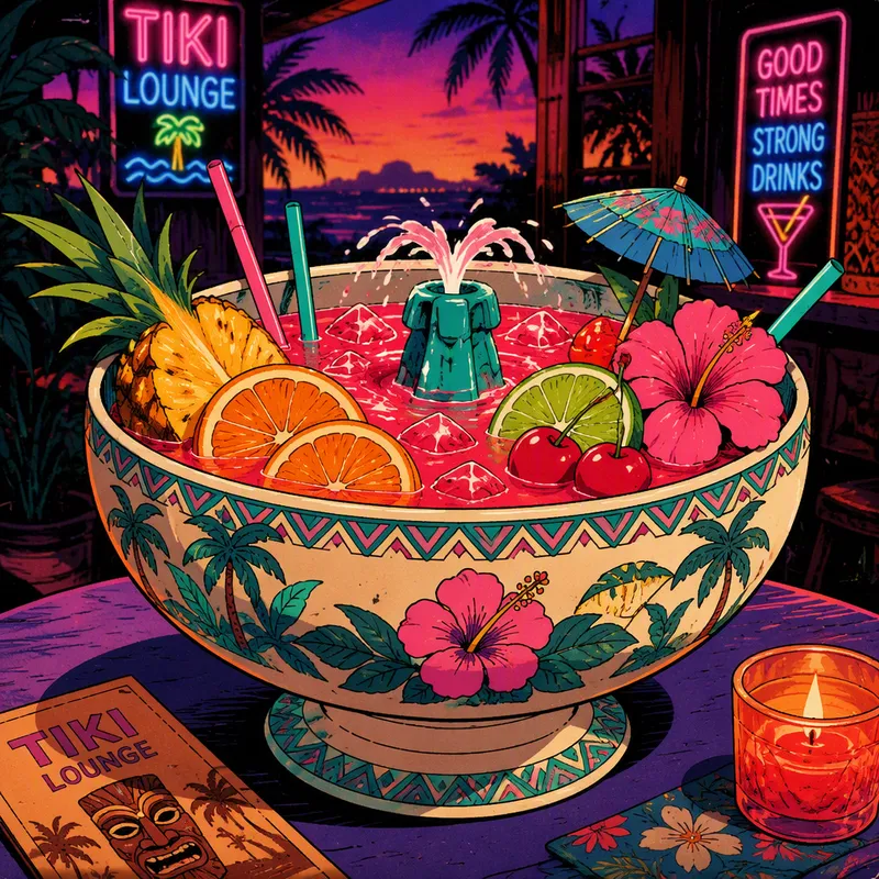 Värikäs ja näyttävä cocktail-juoma koristeltuna hedelmillä