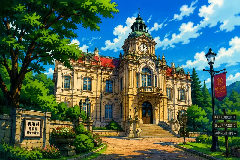 Historiallinen museorakennus vehreässä ympäristössä