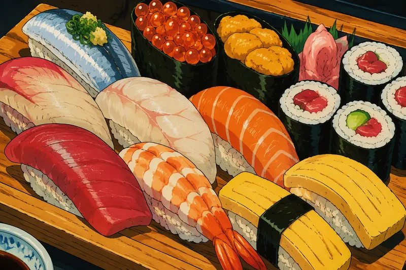 Perinteistä japanilaista sushia lautasella