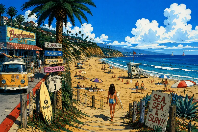Venice Beachin ranta ja palmuja
