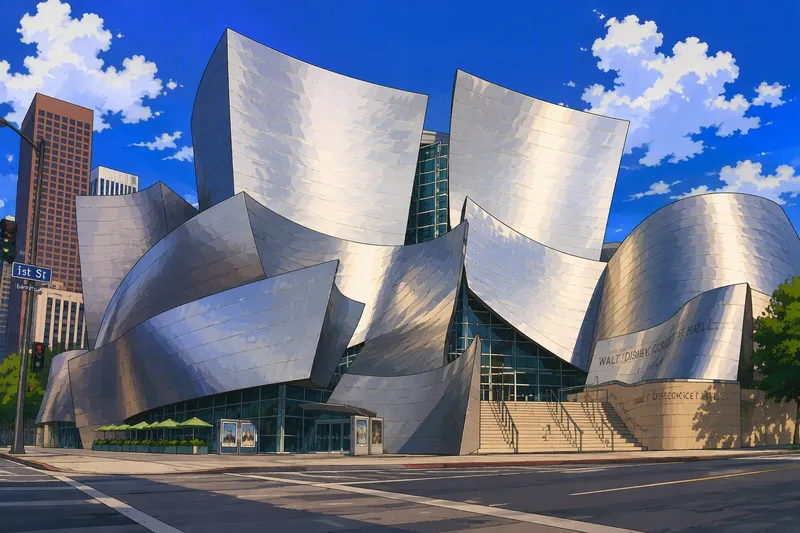 Walt Disney Concert Hallin futuristinen teräksinen julkisivu