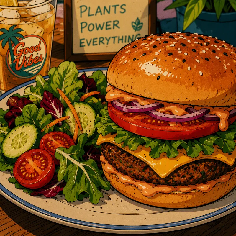 Herkullinen kasvisburgeri ja tuoretta salaattia