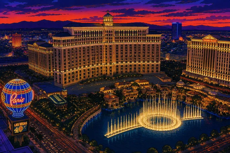 Wynn Las Vegasin hotellikompleksi iltavalaistuksessa