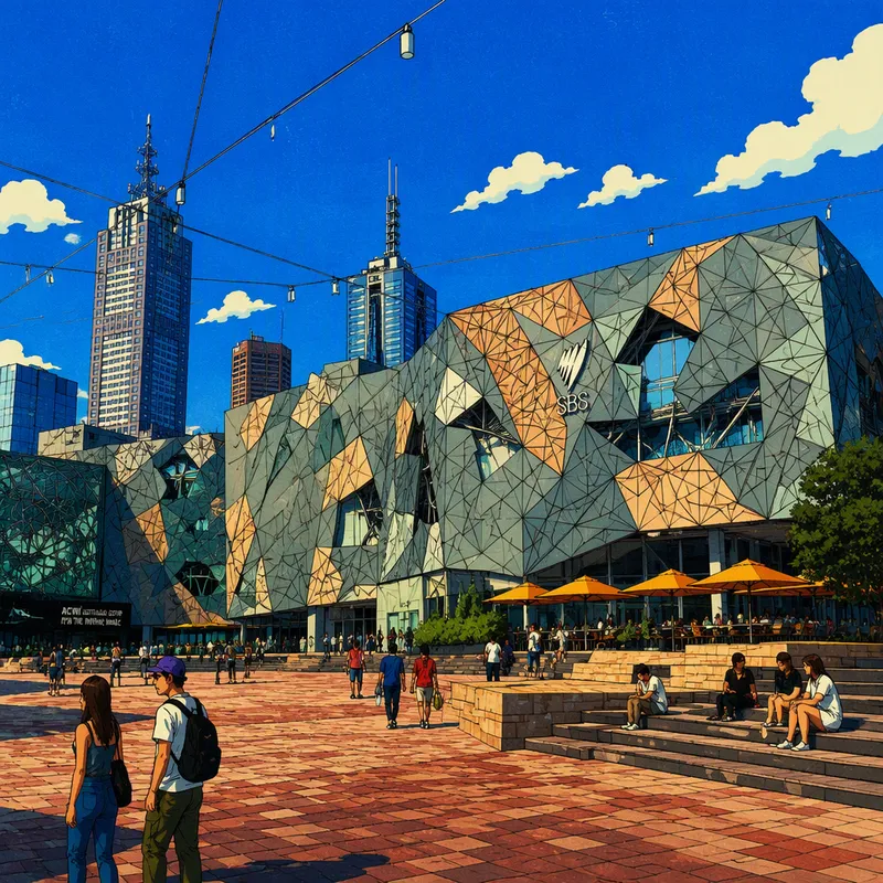 Federation Squaren moderni arkkitehtuuri Melbournessa